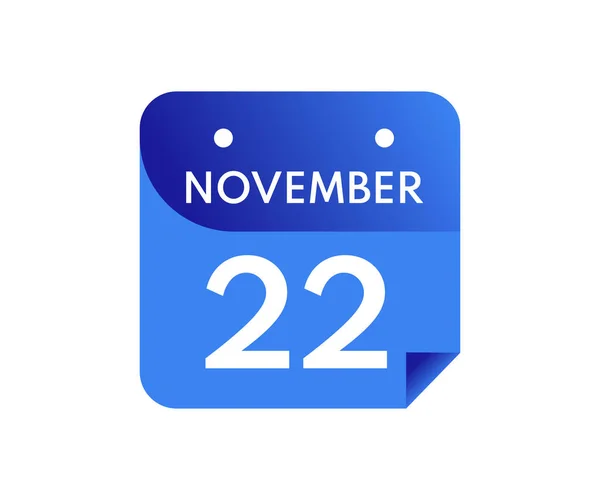 11月22日白地に隔絶されたカレンダーの一日 — ストックベクタ