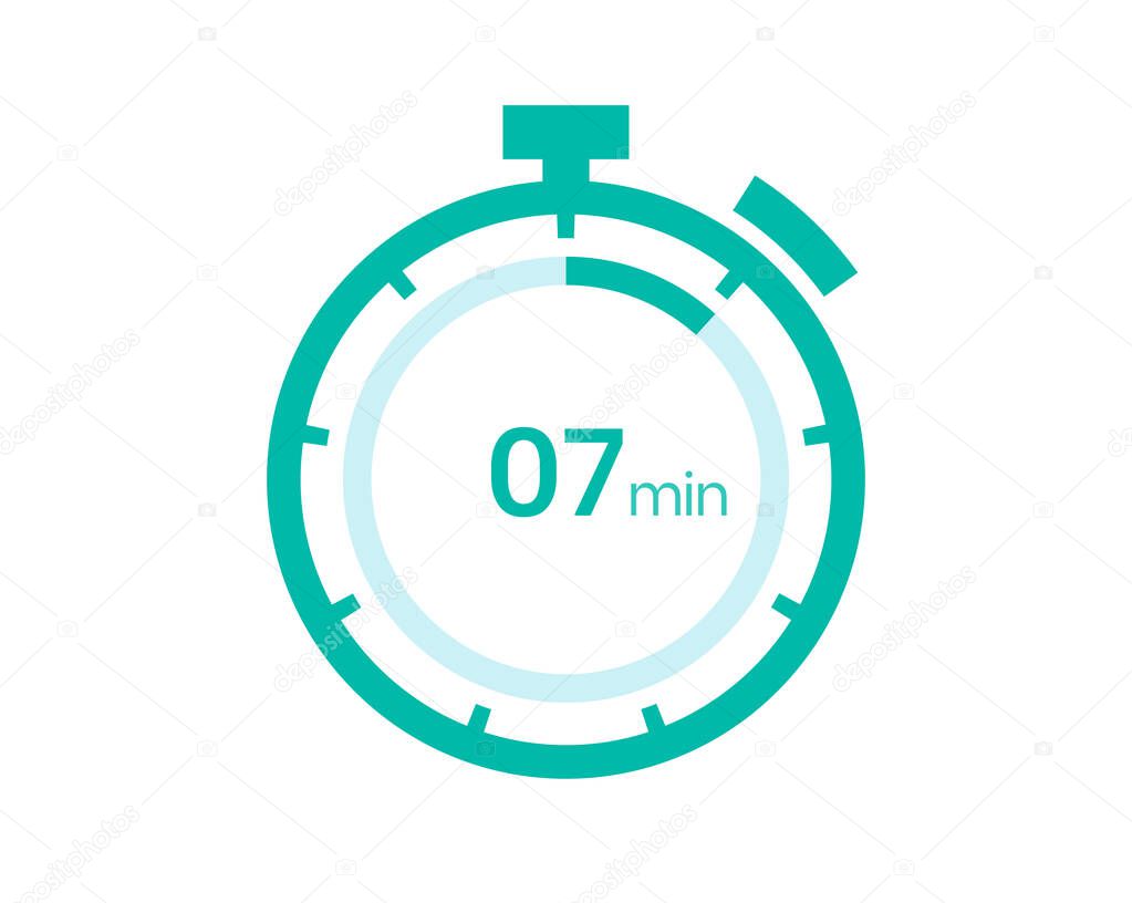 7 minutes timer icon, 7 min digital timer. Clock and watch, timer, countdown