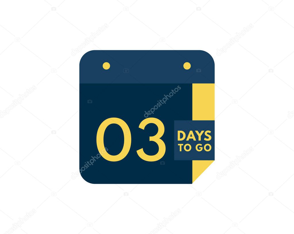 3 days to go calendar icon on white background, 3 days countdown, Countdown left days banner image