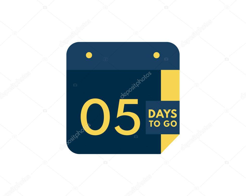 5 days to go calendar icon on white background, 5 days countdown, Countdown left days banner image