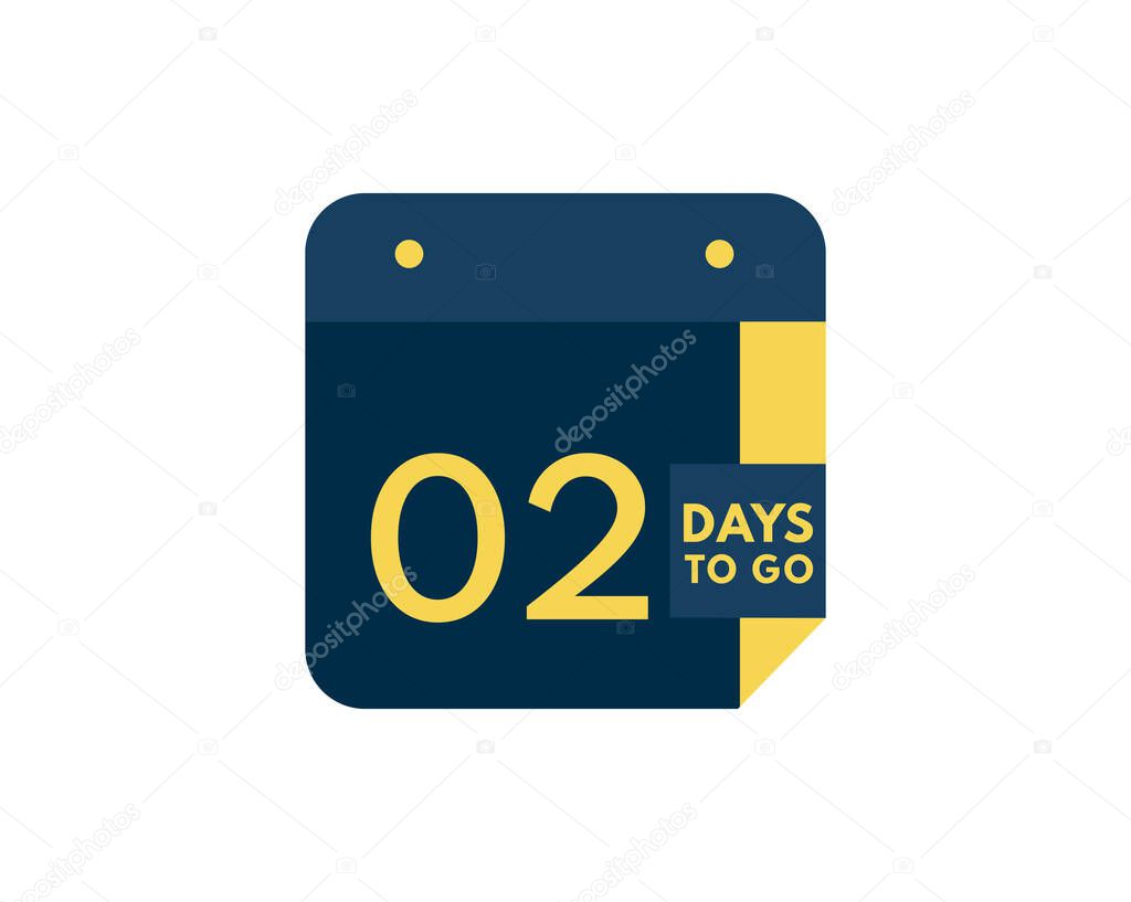 2 days to go calendar icon on white background, 2 days countdown, Countdown left days banner image