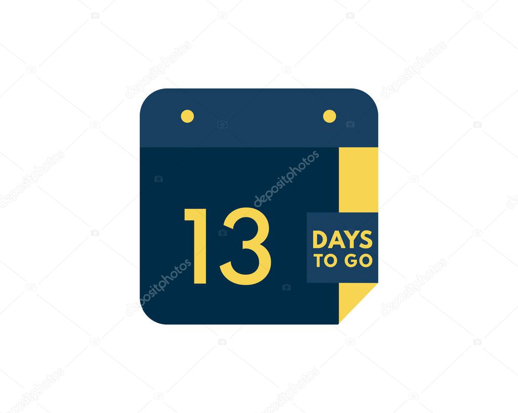 13 days to go calendar icon on white background, 13 days countdown, Countdown left days banner image