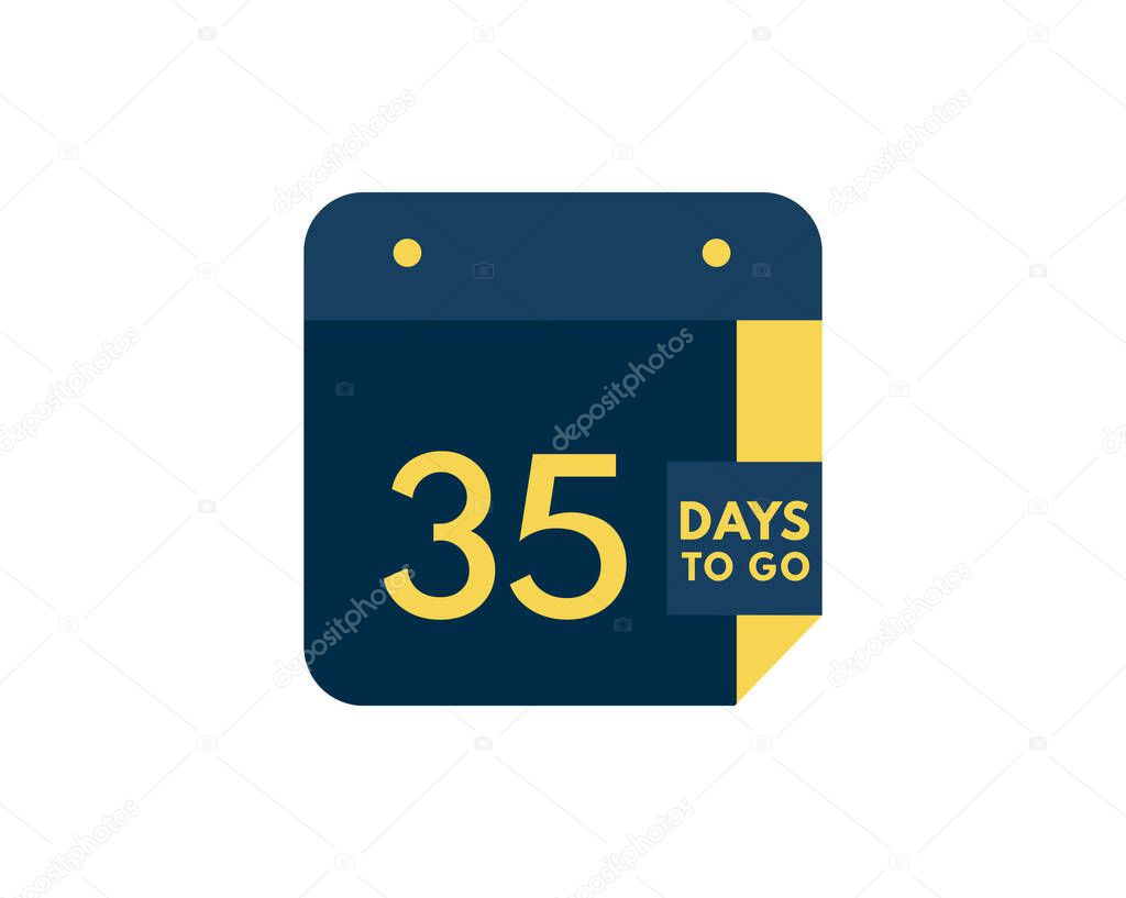 35 days to go calendar icon on white background, 35 days countdown, Countdown left days banner image