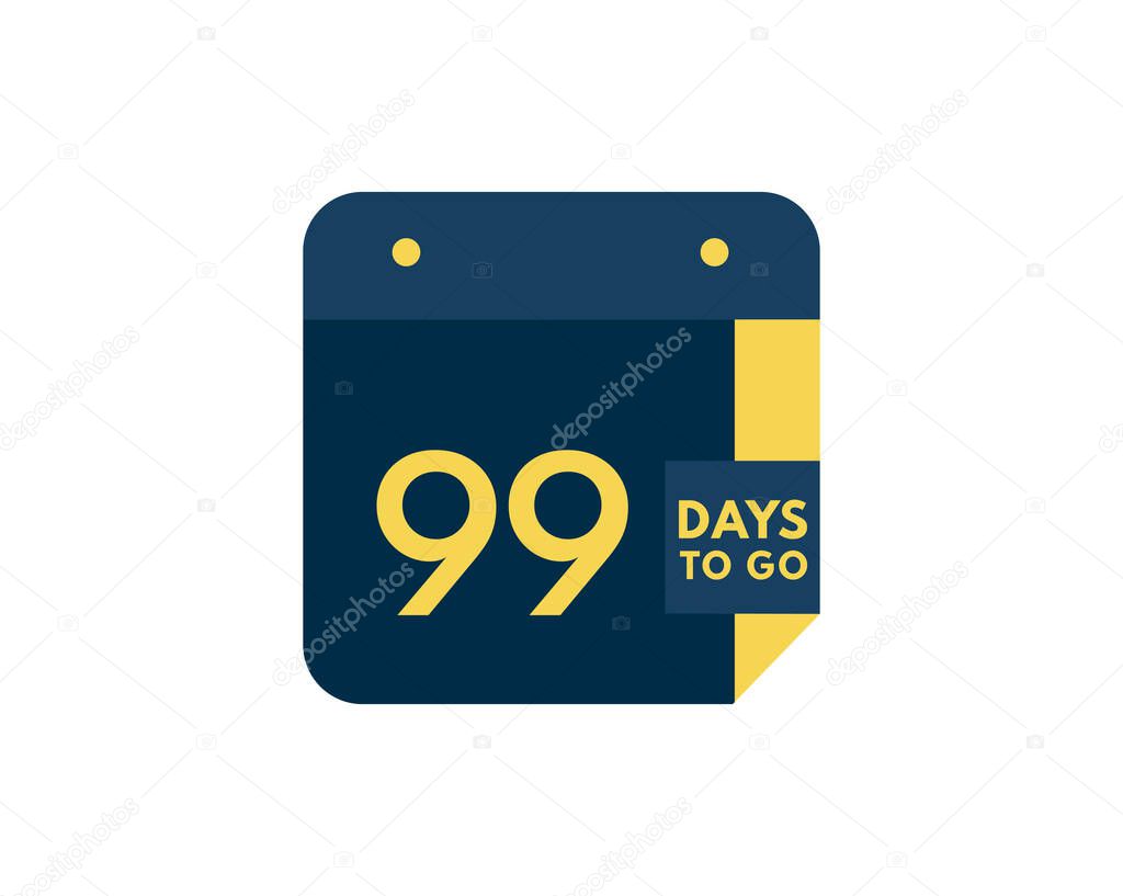 99 days to go calendar icon on white background, 99 days countdown, Countdown left days banner image