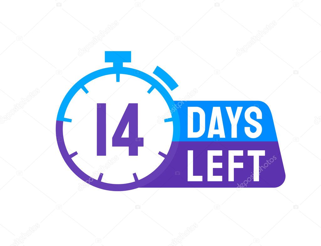 14 Days Left labels on white background. Days Left icon