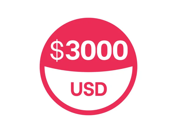 3000 Dólares Assinados 3000 Usd Distintivo Fundo Branco — Vetor de Stock