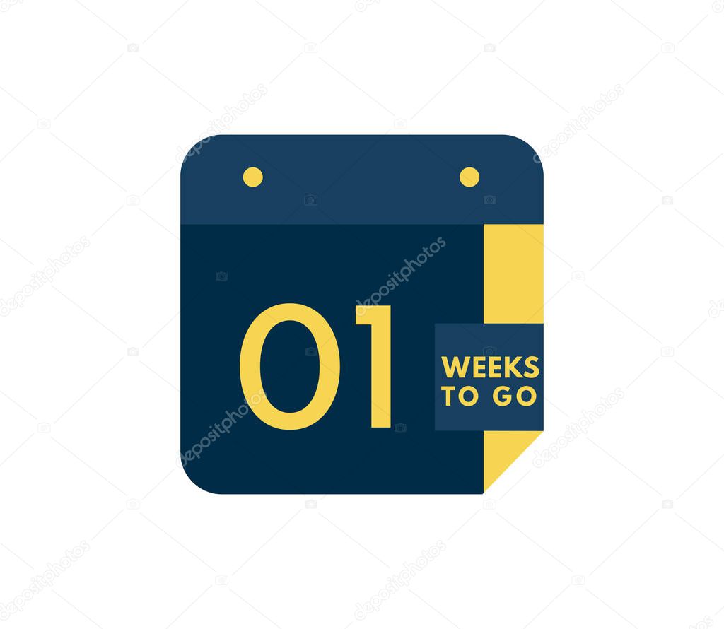 1 Weeks to go calendar icon on white background
