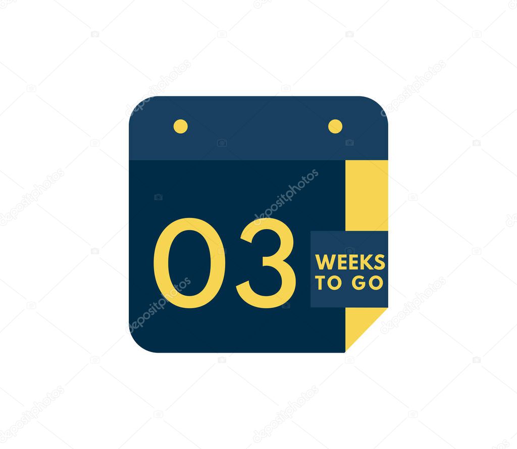 3 Weeks to go calendar icon on white background