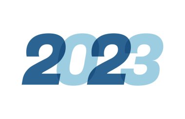 Mutlu yıllar 2023 Metin Tasarımı. Broşür tasarımı şablonu, kartı ve beyaz arka planda izole edilmiş afiş için 2023 numaralı logo tasarımı. Vektör illüstrasyonu