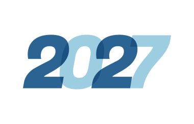 Mutlu yıllar 2027 Metin Tasarımı. Broşür tasarım şablonu, kart ve afiş için beyaz arka planda 2027 numaralı logo tasarımı. Vektör illüstrasyonu