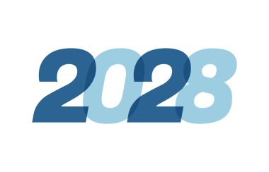 Mutlu yıllar 2028 Metin Tasarımı. Broşür tasarım şablonu, kart ve afiş için beyaz arka planda 2028 numaralı logo tasarımı. Vektör illüstrasyonu