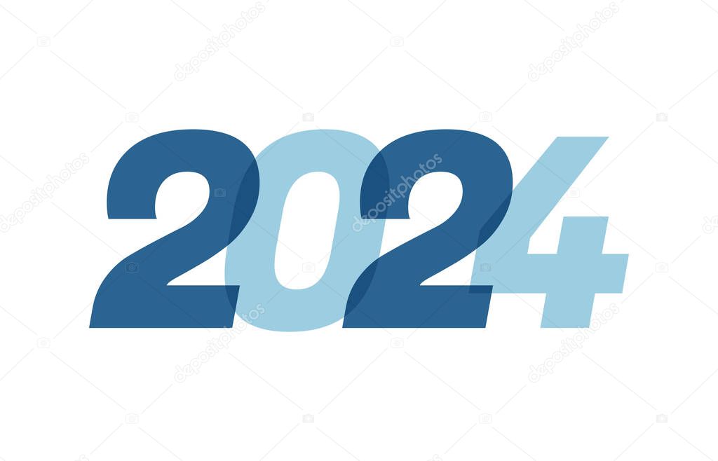 Happy New Year 2024 Text Design. 2024 Number logo design for Brochure design template, card, banner Isolated on white background. Vector illustration