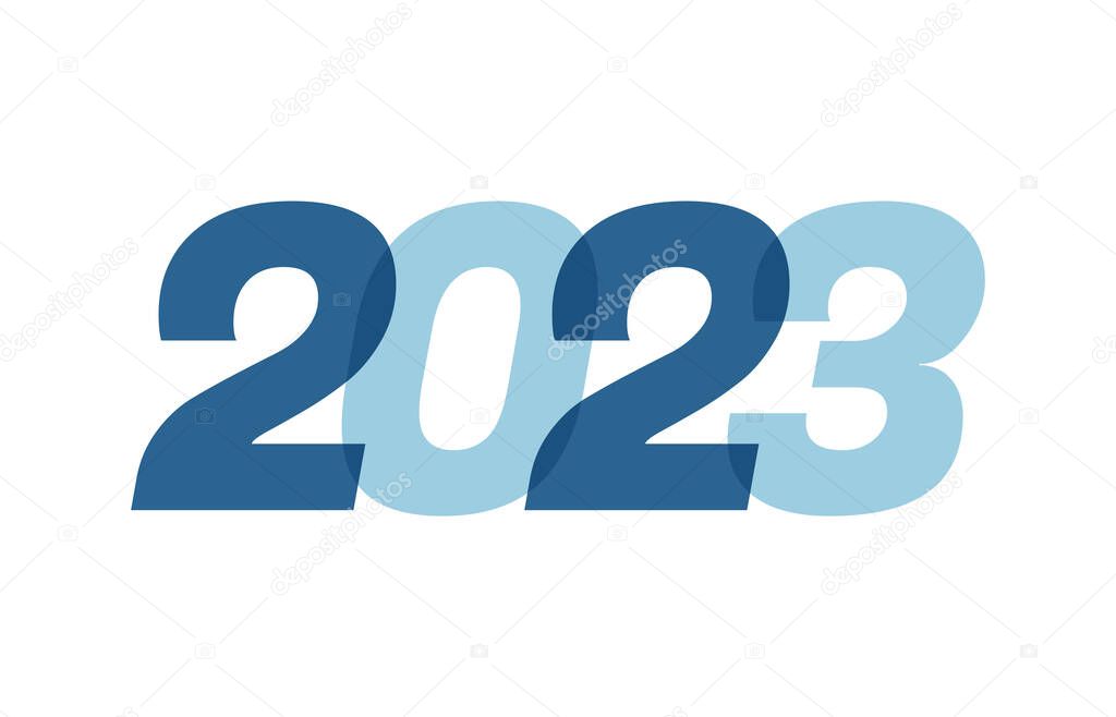 Happy New Year 2023 Text Design. 2023 Number logo design for Brochure design template, card, banner Isolated on white background. Vector illustration