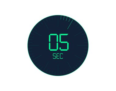 5 saniye zamanlayıcı simgesi, 5 saniye dijital zaman. Saat ve saat, zamanlayıcı, geri sayım