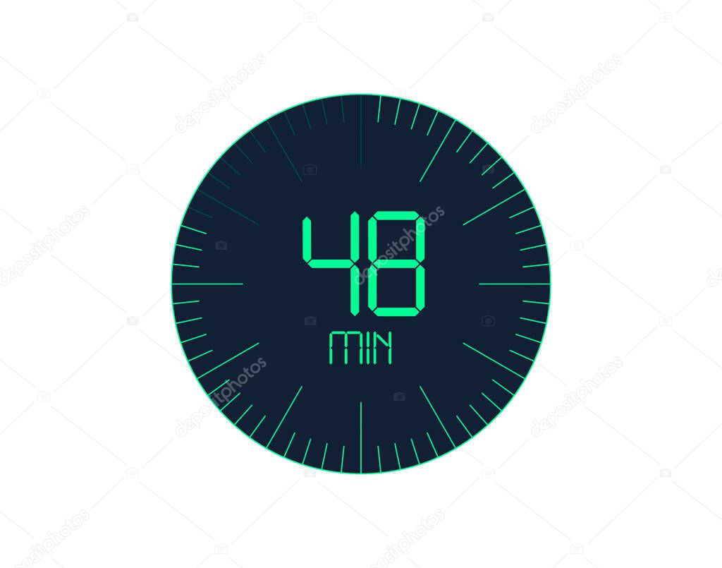48 min Timer icon, 48 minutes digital timer. Clock and watch, timer, countdown