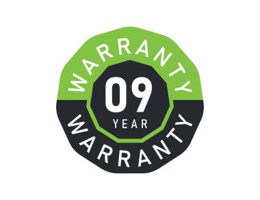 Beyaz arka planda 9 yıllık garanti logosu var. 9 yıllık garanti resmi