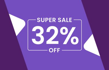 Süper İndirim Banner 'da% 32 indirimli, Beyaz arka planda vektör resimlerinde% 32 indirimli etiket