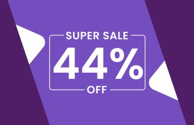 Süper İndirim Banner 'da% 44 indirimli, Beyaz arka planda vektör resimlerinde% 44 indirimli.