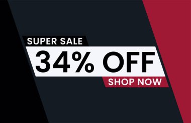 Yüzde 34 indirimli modern afiş vektör illüstrasyonu, Süper satış şimdi yüzde 34 indirimli