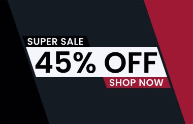 Yüzde 45 indirimli modern afiş vektör illüstrasyonu, Süper indirim yüzde 45 indirimli.