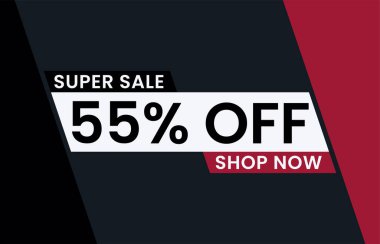 Yüzde 55 indirimli modern afiş vektör illüstrasyonu, Süper satış Şimdi yüzde 55 indirimli