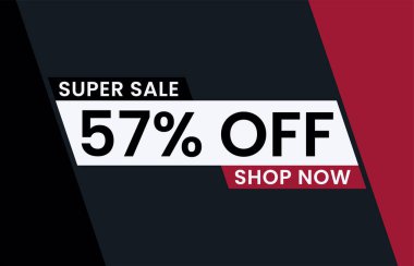 Yüzde 57 indirimli modern afiş vektör illüstrasyonu, Süper satış şimdi yüzde 57 indirimli