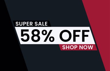 Yüzde 58 indirimli modern afiş vektör illüstrasyonu, Süper satış şimdi yüzde 58 indirimli