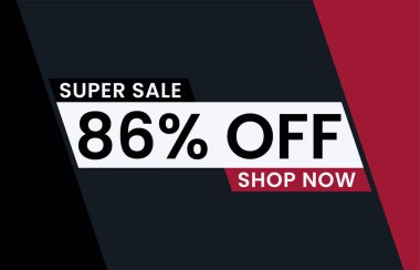 Yüzde 86 indirimli modern afiş vektör illüstrasyonu, Süper satış şimdi yüzde 86 indirimli