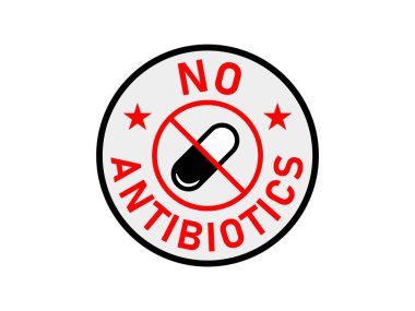 No antibiotics' food label stamp on white background clipart