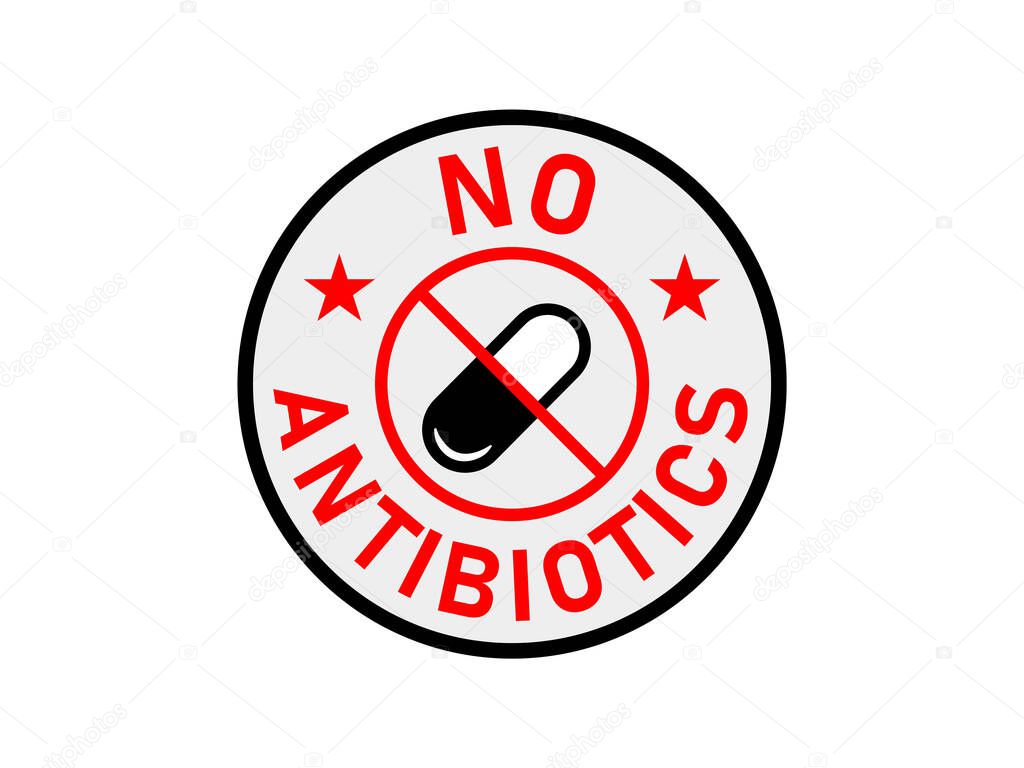 No antibiotics' food label stamp on white background