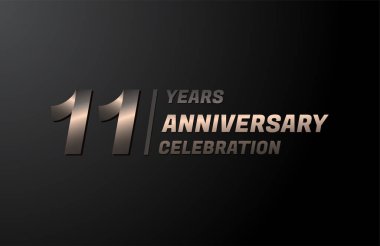 11 yıllık altın yıldönümü kutlaması logosu, yıldönümü pankartı vektörü, siyah arka planda izole edilmiş.