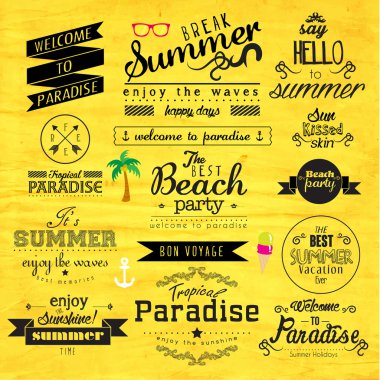 Tipografi yaz tatili rozet vektör tasarımı