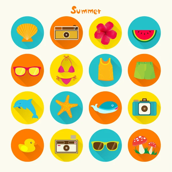 Tropische Sommer Urlaub Vektor Icon Set — Stockvektor