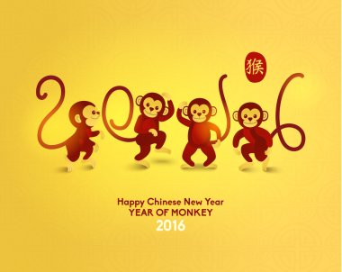 Happy Chinese New Year 2016 Year of Monkey clipart