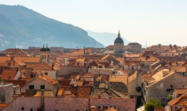 Panorama Dubrovnik Eski Şehir çatıları. Avrupa ve Hırvatistan