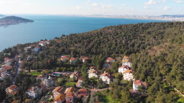 Luchtfoto drone uitzicht op Buyukada Prince eilanden of Adalar Istanbul Turkije — Stockvideo