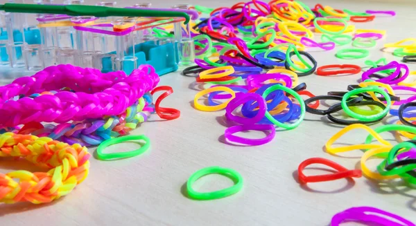 Colorful of elastic rainbow loom bands — Stock Photo, Image