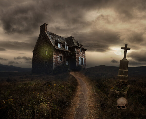Halloween background with old house