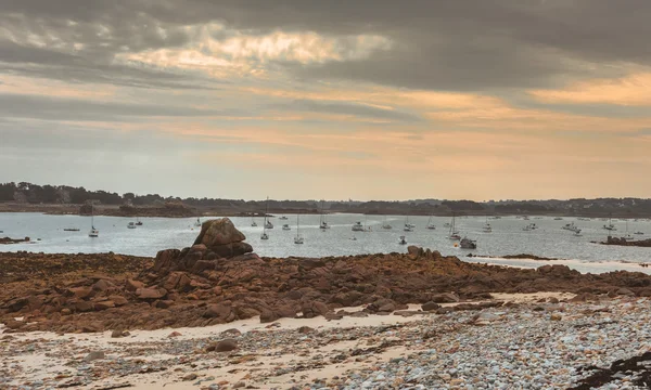 Strandlinjen vid lågvatten, Bretagne, Frankrike — Stockfoto