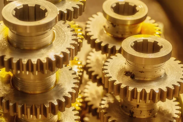 Closeup gears on black — Stock Photo, Image