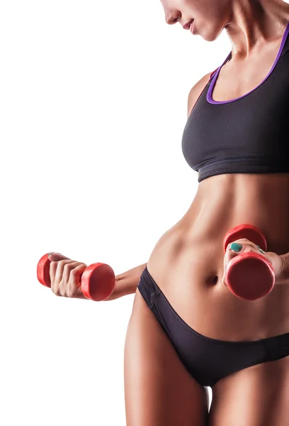 Fitness woman with barbells — Stock Photo, Image