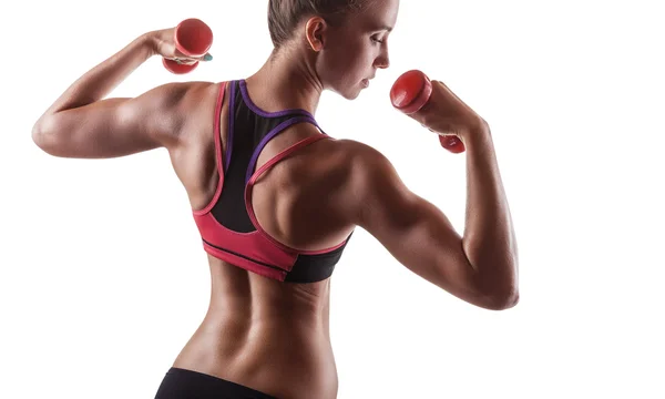 Fitness woman with barbells — Stock Photo, Image