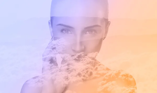 Young woman and sky with clouds — Stock Photo, Image