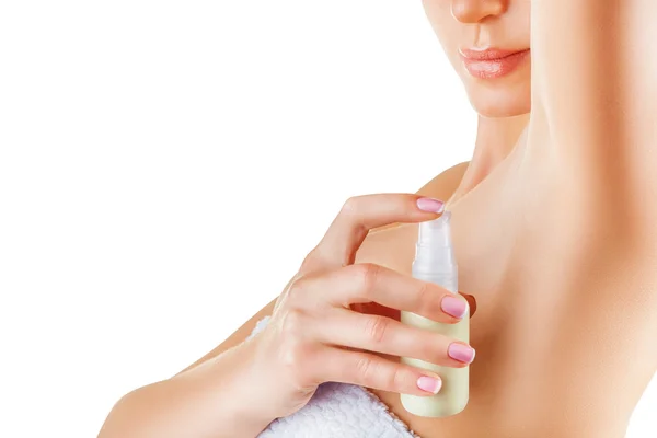 Woman applying deodorant — Stock Photo, Image