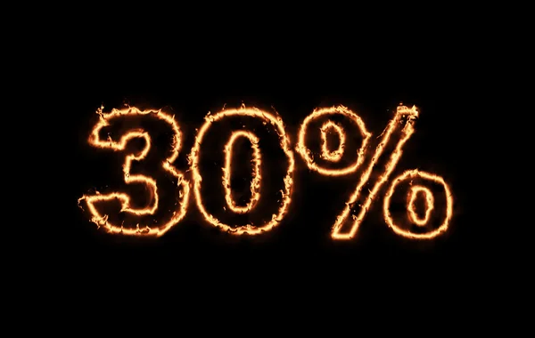 30 percent off text in fire — Stock Photo, Image