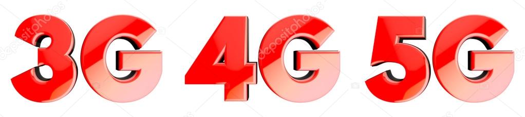 3G, 4G, 5G red glossy icon set 