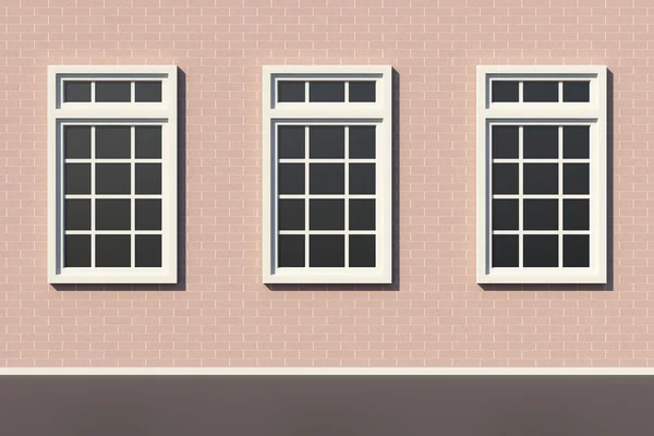 Windows op bakstenen muur — Stockfoto