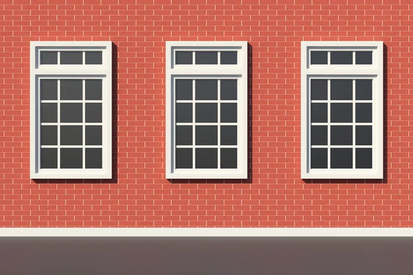 Three windows on red brick wall — Stock Fotó