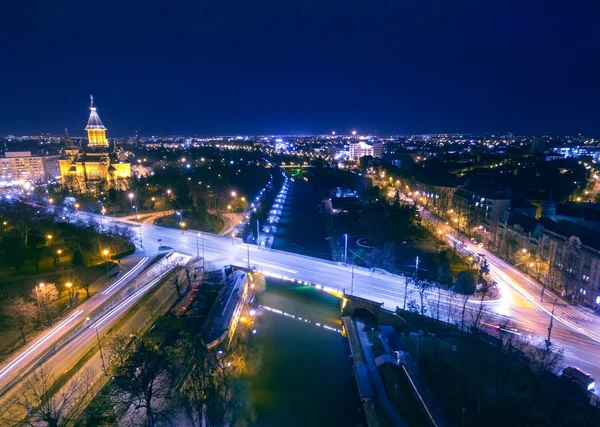 Paysage urbain nocturne vue aérienne — Photo