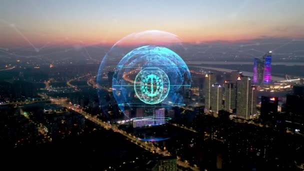 Smart Connected City Skyline Concept Réseau Futuriste Ville Technologie — Video